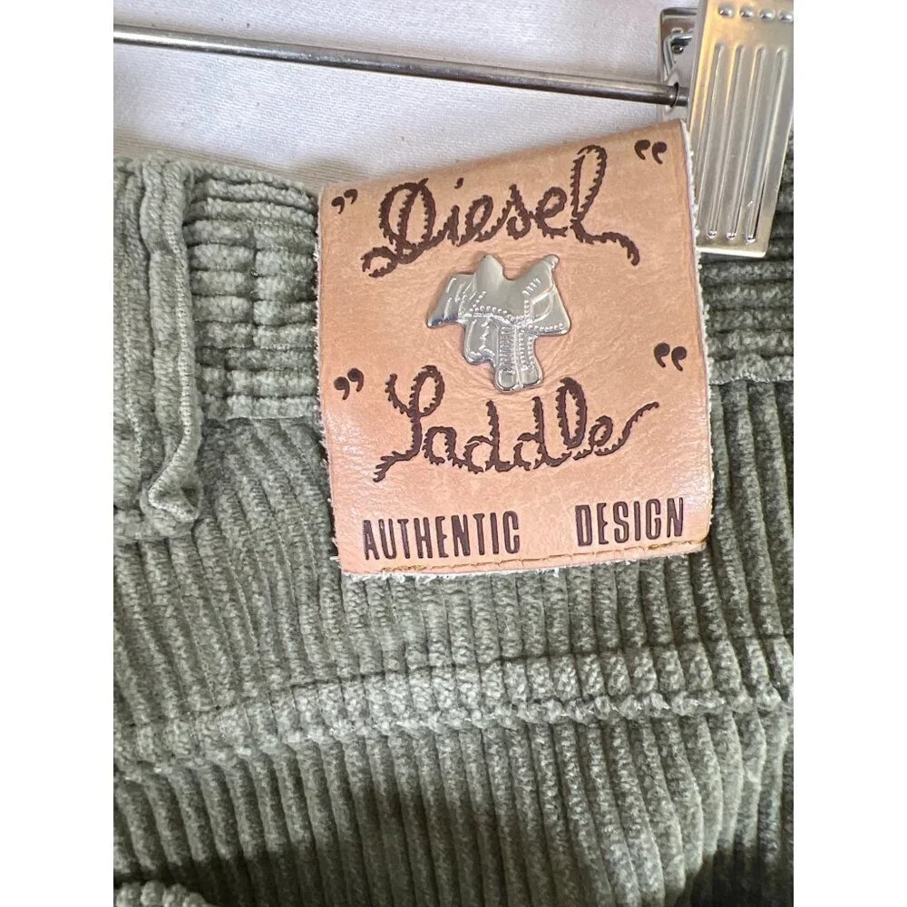 RARE 90s DIESEL New Saddle Mens Size 27W Olive Fat Cord Jean NOS with Tags Italy